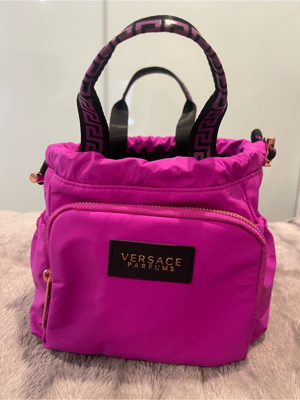 Versace Parfums Fuchsia Drawstring Cosmetic Tote